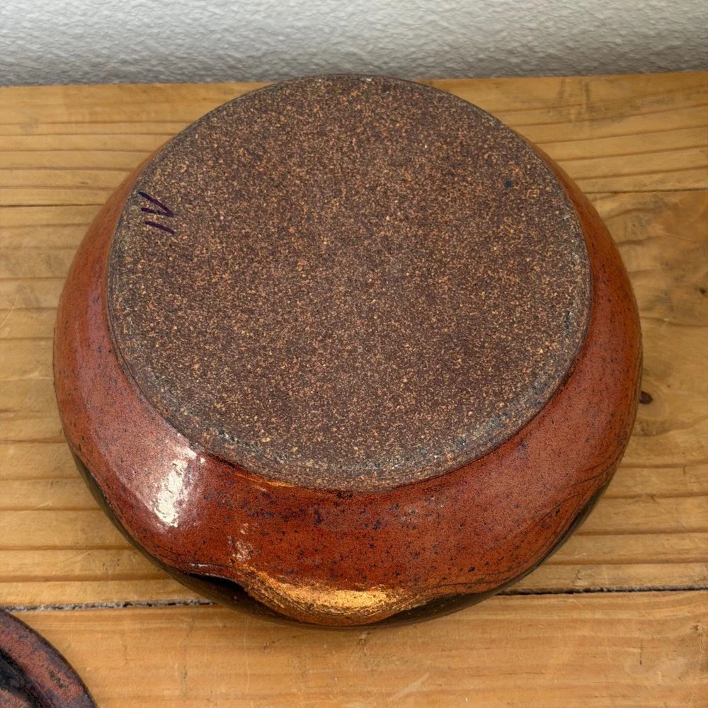Studio‎ Pottery Lidded Bowl, Hand Thrown Rust Copper Black Glaze, Ceramic Vessel